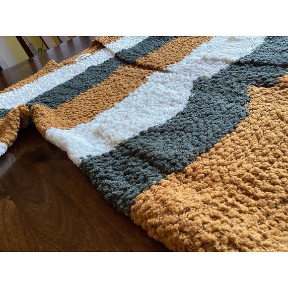 Adora Super Soft Striped Popcorn Puff Cardigan Sweater Gold Gray White Sz Medium - Picture 6 of 11